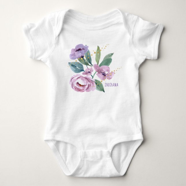 Personalized Floral Baby Bodysuit (Front)