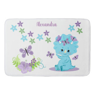 Personalized Floral Baby Dinosaur Bath Mat