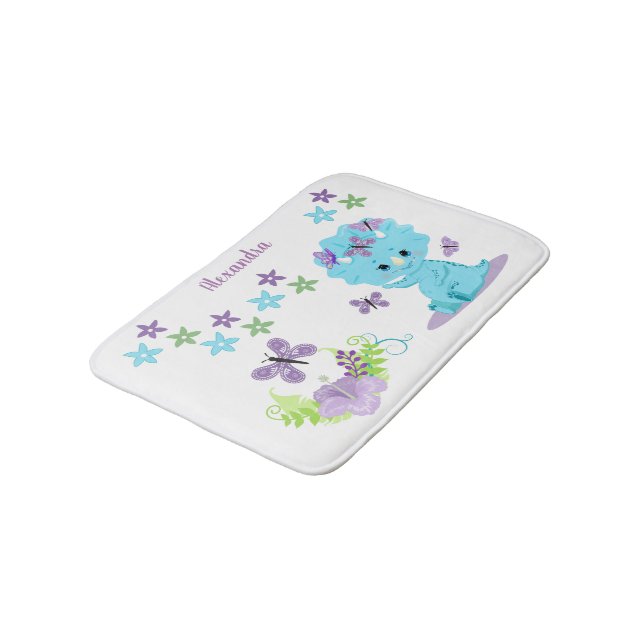 Personalized Floral Baby Dinosaur Bath Mat (Angled)