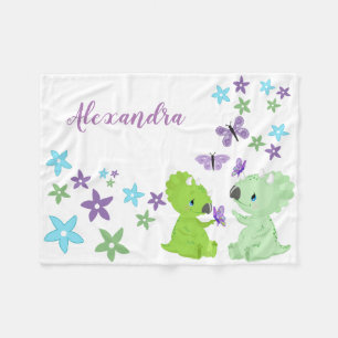 Personalized Floral Baby Dinosaur Friends Fleece Blanket