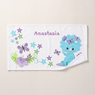 Personalized Floral Baby Dinosaur Hand Towel