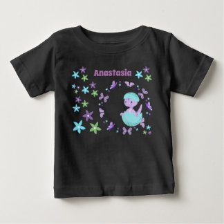 Personalized Floral Baby Dinosaur T-Shirt