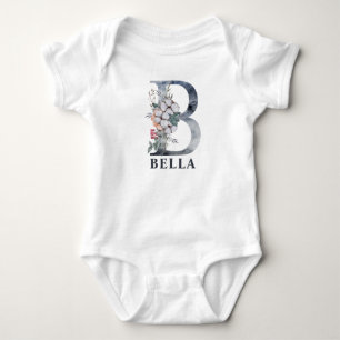Personalized Floral Baby Girl Name Baby Initial B Bodysuit