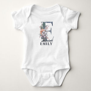 Personalized Floral Baby Girl Name Baby Initial E Bodysuit