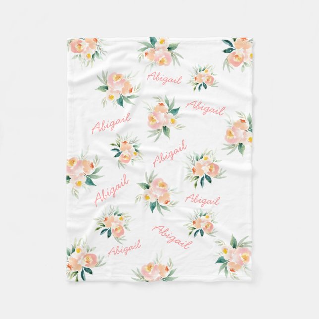 Personalized Floral Baby Girl Name Fleece Blanket (Front)