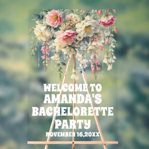 Personalized Floral Bachelorette Party Welcome Acrylic Sign