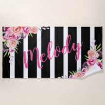 Personalized Floral Beach Towel