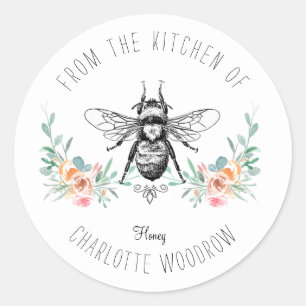 Personalized Floral Bee Kitchen Of Classic Round Sticker