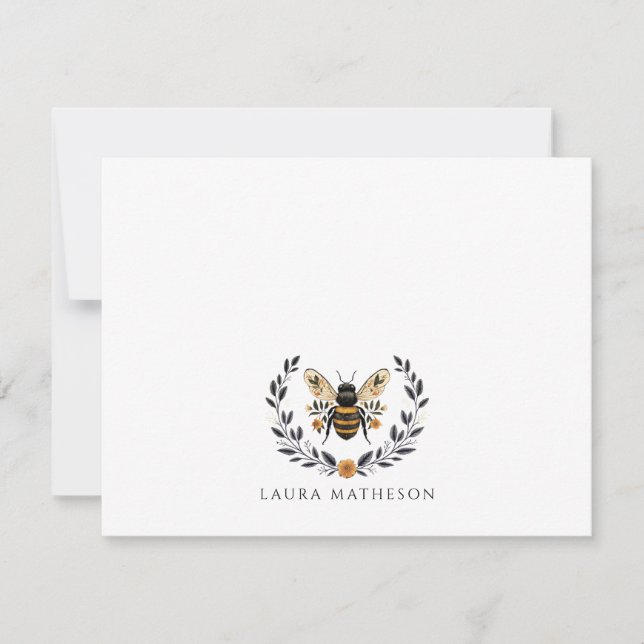 Personalized Floral Bee Laurel Card (Front)