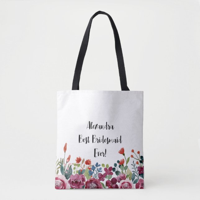 Personalized Floral Best Bridesmaid Ever Tote Bag (Front)