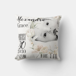 Personalized Floral Birth Announcement Pillow