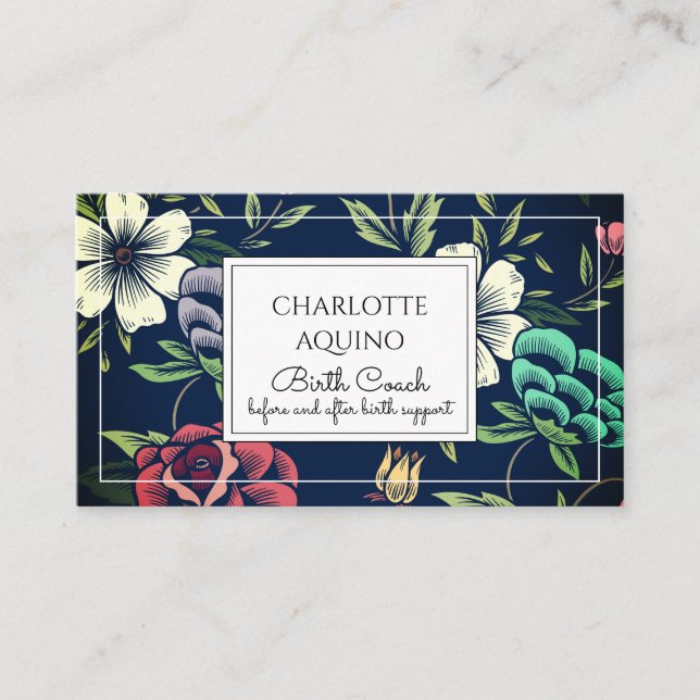 Personalized Floral Birth Coach Doula Business Card (Front)