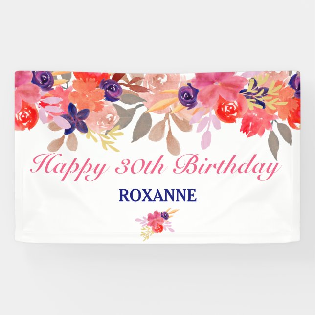 Personalized Floral Birthday Banner (Horizontal)