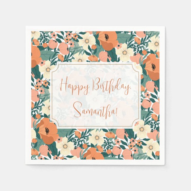 Personalized Floral Birthday Napkin (Front)