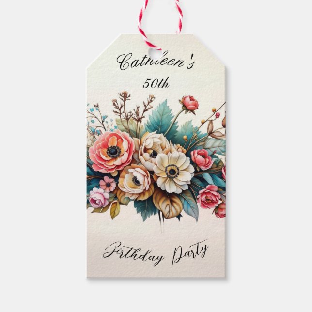 Personalized Floral Birthday Party Gift Tag (Front)