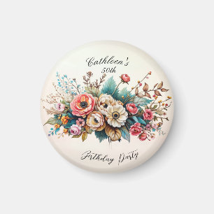 Personalized Floral Birthday Party Magnet