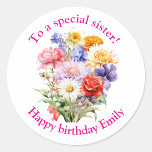 Personalized Floral Birthday Sticker for a Special