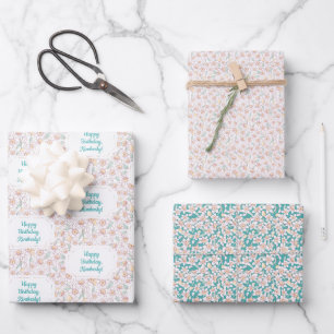 Personalized Floral Birthday Wrapping Paper Sheet