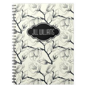 Personalized Floral Black and White Pattern Notebook