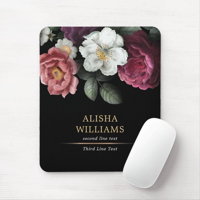 Personalized Floral Black Luxury Mouse Pad (With Mouse)