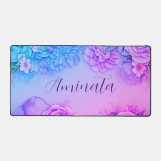 Personalized Floral Bliss Desk Mat In Pastel Blue