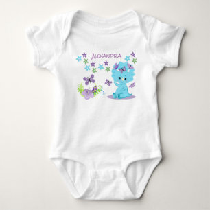 Personalized Floral Blue Baby Dinosaur Bodysuit