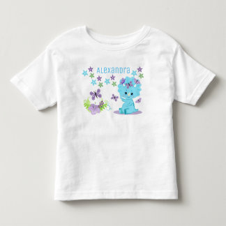 Personalized Floral Blue Baby Dinosaur Toddler T-shirt
