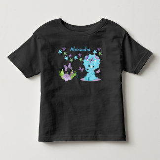 Personalized Floral Blue Baby Dinosaur Toddler T-shirt