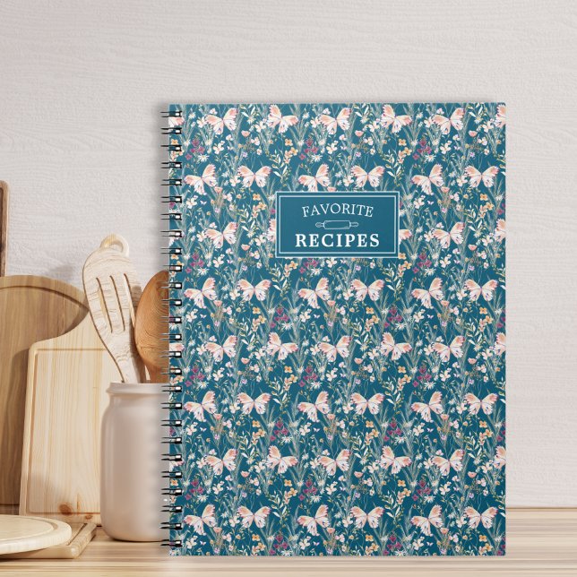 Personalized Floral Blue Boho Favourite Recipes Notebook (Creator Uploaded)
