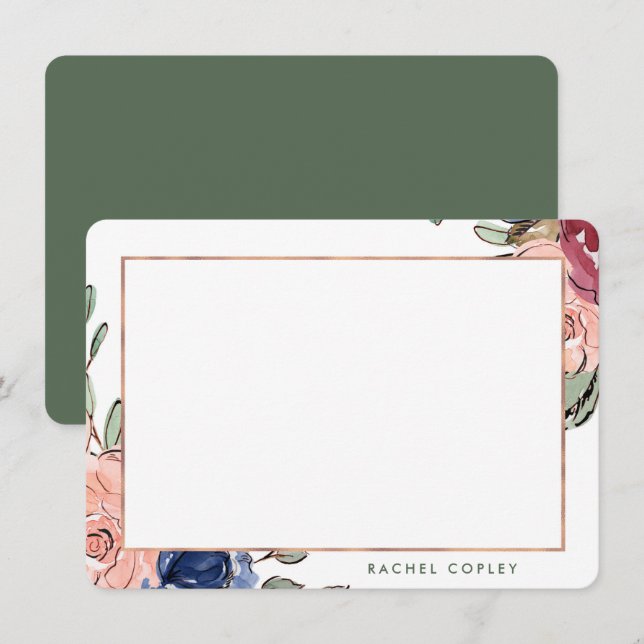Personalized Floral Blue Pink Elegant Stationery Card (Front/Back)