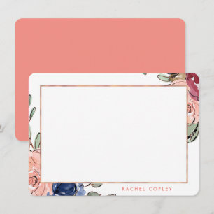 Personalized Floral Blue Pink Elegant Stationery N Card
