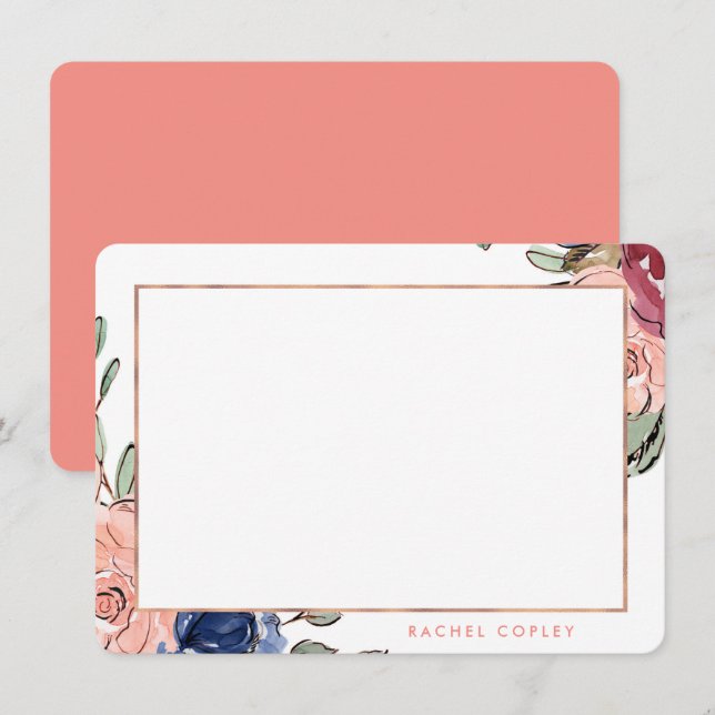 Personalized Floral Blue Pink Elegant Stationery N Card (Front/Back)