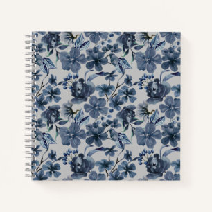 Personalized Floral Blue & White Flower  Notebook