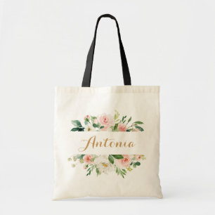 Personalized Floral Blush Greenery Tote Bag