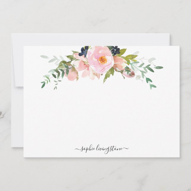 Personalized Floral Blush Pink Peony and Greenery Card (Front)