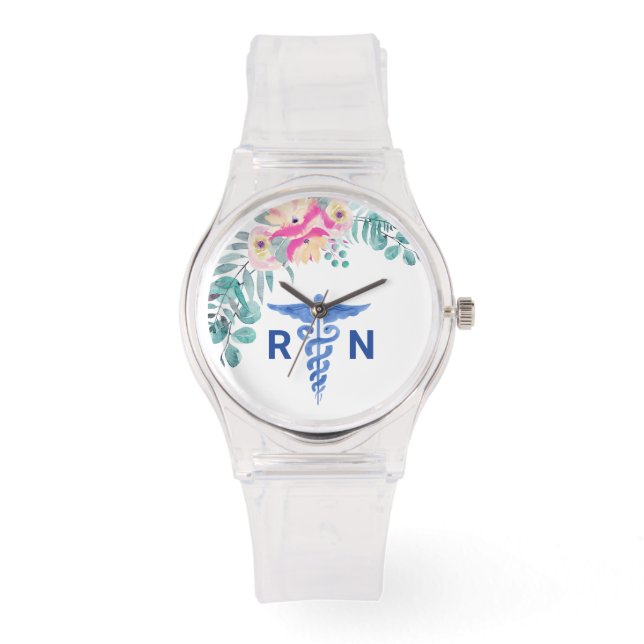 Personalized Floral Boho Nurse Monogram Gift Work Watch (Front)
