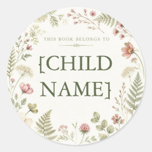 Personalized Floral Bookplate for Kids Classic Round Sticker