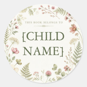 Personalized Floral Bookplate for Kids Classic Round Sticker