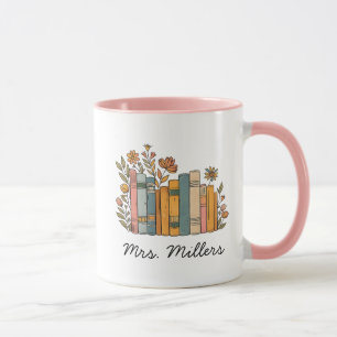 Personalized Floral Books Mug, teacher coffee mug, Mug