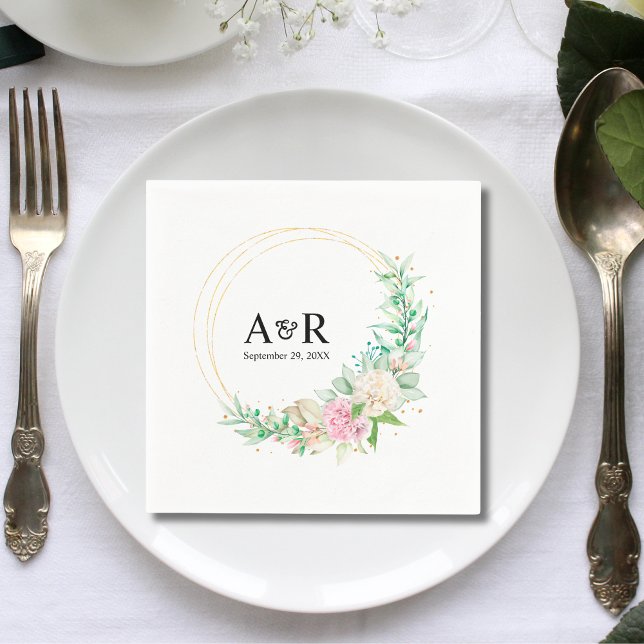 Personalized Floral Botanical Circle Wedding Paper Napkin (Personalized floral botanical circle wedding paper napkins add refined charm to receptions.)