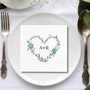 Personalized Floral Botanical Heart Shaped Wedding Napkin
