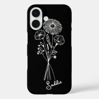 Personalized Floral Bouquet Black & White Line Art