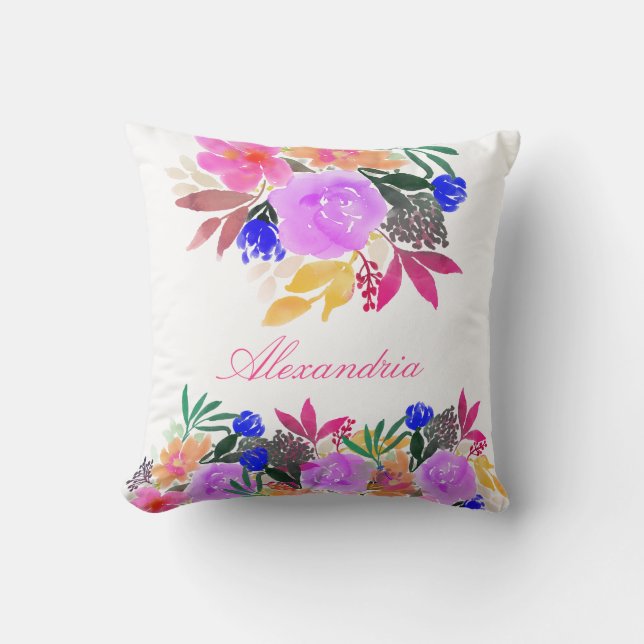 Personalized Floral Bouquet Throw Pillow (Front)