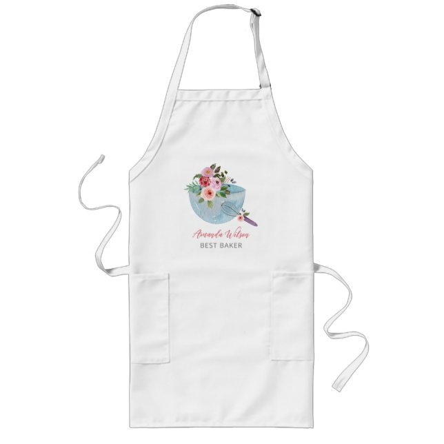Personalized Floral Bowl and Whisker Bakers Long Apron (Front)