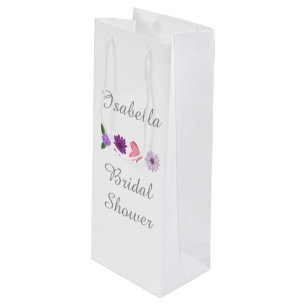 Personalized Floral Bridal Shower Gift, Wedding Wine Gift Bag