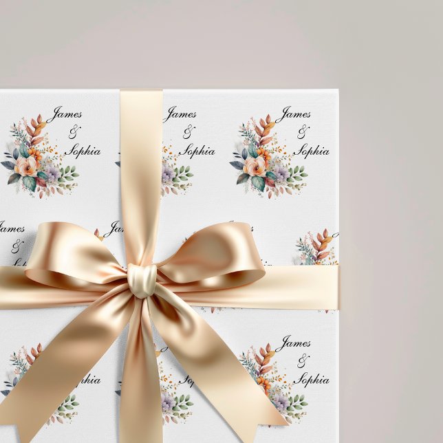 Personalized Floral Bridal Wedding Wrapping Paper (Wedding Names Wrapping Paper, Engagement Gift Wrapping Paper, Bridal Shower Wrapping Paper)