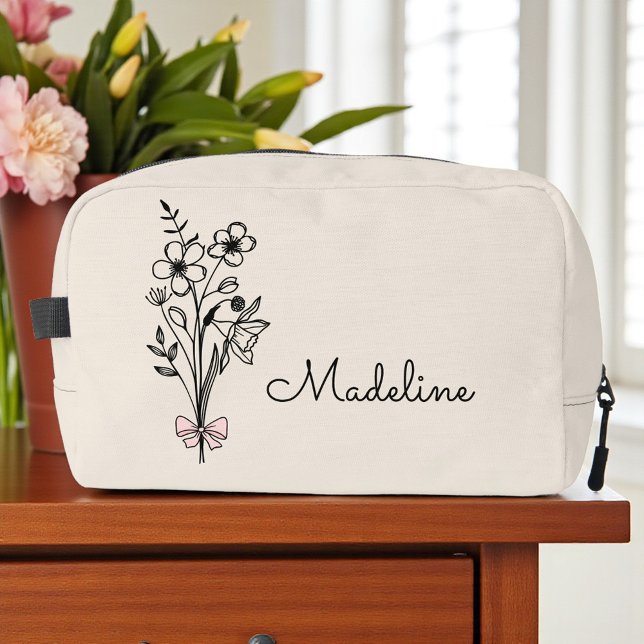 Personalized Floral Bridesmaid Beige Dopp Kit (Creator Uploaded)