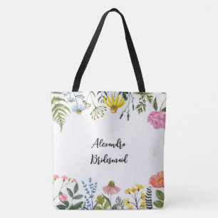 Personalized Floral Bridesmaid Tote Bag