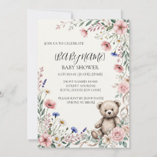 Personalized Floral Bunny Baby Shower Invitation