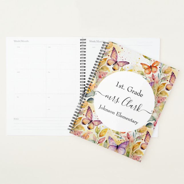 Personalized floral butterflies teacher lesson planner (Display)